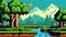 River and green forest in pixel art style, generative ai