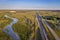 River, highway and railroad in Nebraska Sandhills