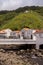 River, houses and a hill, Faial da Terra, Azores