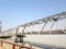 River jetty murray bridge. Passenger vessels and jetty on Hooghly river. Murray Bridge riverfront structures. Kolkata, West Bengal