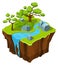 River landscape on isometric flying island. Cartoon game texture