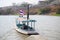 River landscape with wooden boats for towing and sailing on large rivers.  At the Chao Phraya River, Nakhon Sawan, Thailand