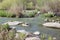 River with large granite stones. Steppe. Nature