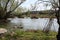 River with large granite stones. Steppe. Nature