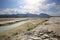 River Lech flowing through dried out Forggensee lake in Bavaria