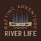 River Life Logo Design. Rafting adventure badge patch. Camp design for t-shirt, other prints. Outdoor insignia label