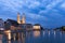 River Limmat cityscape Zurich in the blue hour