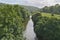 River lined by leafy trees