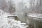 River Little Danube in snow fall