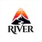 River logo simple mountain creek and sunset sky