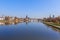 River Main in Frankfurt with cathedral and iron bridge