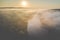 river mist and sunrise, aerial