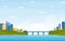 River Morning Sunrise Afternoon Sunset Bridge City Skyline Landmark Illustration