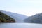 River mountain landscape, lagoon, lagune and sky