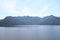 River mountain landscape, lagoon, lagune and sky