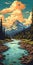 River And Mountain Landscape Poster In High-contrast Realism Style