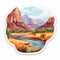 River And Mountain Sticker: Realistic Watercolor Style With Cowboy Imagery