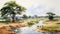 River Of Nigeria Watercolor Illustration