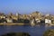 River Nile and colonial mansions in foreground Gezira island Cairo. Egypt