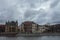 River Oder embankment in cloudy weather in Wroclaw. Poland