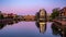 The river Odra at sunrise with modern building in Wroclaw, Poland. Viwe from university bridge. Kategoria PodrÃ³Å¼e