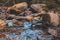 River Oker flowing through the valley Okertal. Wild scenery near the famous Engagement Island Verlobungsinsel at Harz Mountains