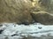 River Otter Exploring the Snowy shore with a stream and waterfall next to it