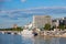 River pier, Volga embankment in the city of Samara. Passenger ships at the pier