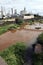 A river polluted with waste from a nearby factory