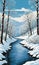 River Portrait: Snow-Clad Trees, Azure Skies, and an Artist\\\'s Brush