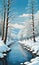 River Portrait: Snow-Clad Trees, Azure Skies, and an Artist\\\'s Brush