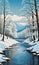 River Portrait: Snow-Clad Trees, Azure Skies, and an Artist\\\'s Brush