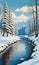 River Portrait: Snow-Clad Trees, Azure Skies, and an Artist\\\'s Brush