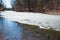 River quietly flowing flows through the forest in early spring