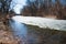 River quietly flowing flows through the forest in early spring