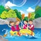 river rafting with friends. Vector illustration decorative design