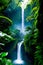 a river in the rainforest waterfall sight from above misty generative ai