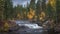 River with rapids along the Wilderness Road with trees in autumn in Jämtland in Sweden