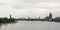 River Rhine in the city of Cologne,with cathedral and ther churches, Messeturm tower and railway bridge