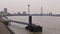 River Rhine at Dusseldorf Germany, Oberkasseler bridge with a view of the skyline, a day with cloudy weather