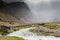 River, rocks and clouds in Collanes Valley in El Altar volcano