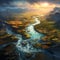 The River's Serenade: Revealing the harmonious dance of a winding river among stunning landscapes