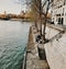 The river Seine bank at the Ile saint louis, torist spot in Paris
