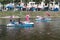 River Semois with people relaxing in pedalo in Bouillon, Belgium