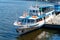 River ship at the pier. River pleasure boat moored in the port awaiting boarding of passengers