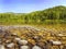 River shore under clear blue sky