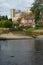 The River Skell with Houses and Ripon Cathedral in the Distance.