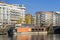 River Spree and the Spree-Bogen with the residential buildings, the restaurantship PATIO and Moabiter bridge