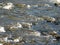 River stream with rocks and cascades on a bright sunny day