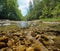 River stream split view over under water surface